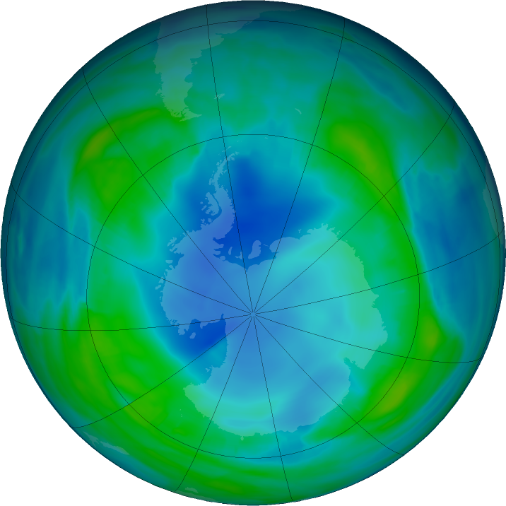 Antarctic ozone map for 15 May 2017